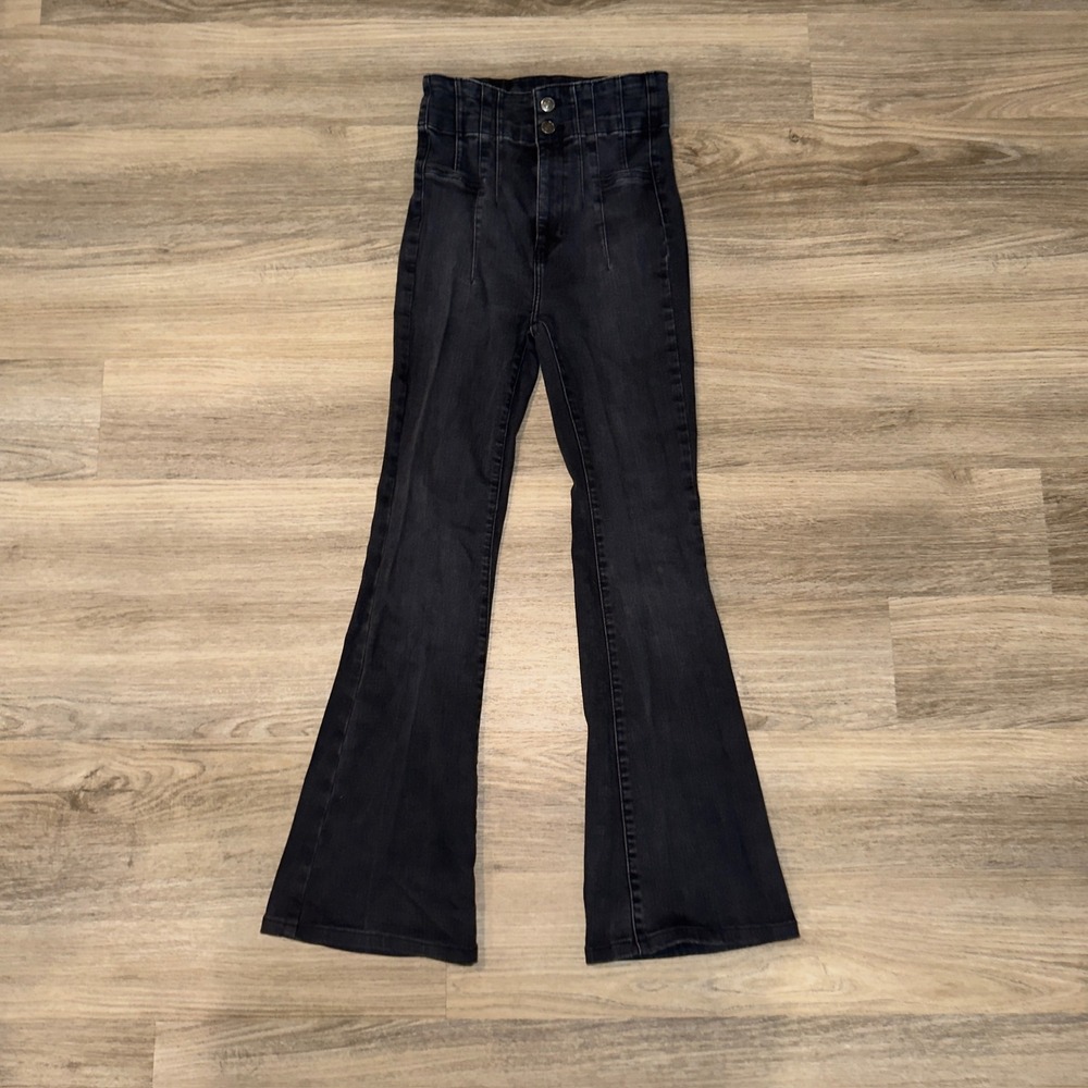 Free People Washed Black High-Rise Flare Jeans